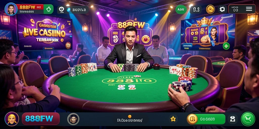 Screenshot gameplay Live Casino yang menampilkan dealer langsung dan permainan seru.