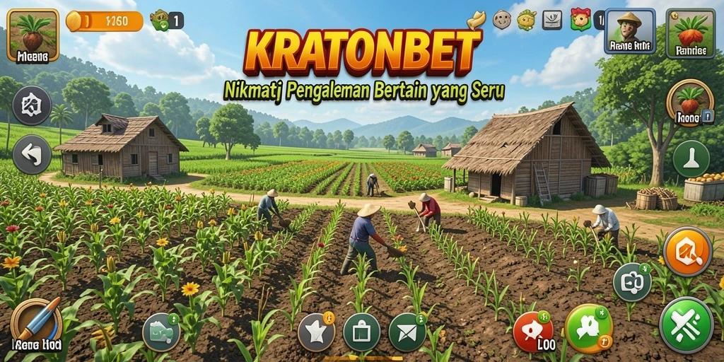 Screenshot gameplay KRATONBET menampilkan ladang yang subur dan beragam tanaman.